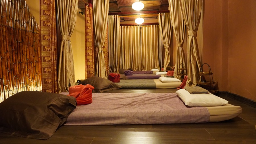 Lantern-lit Thai massage room at Birthree CHAMPACA